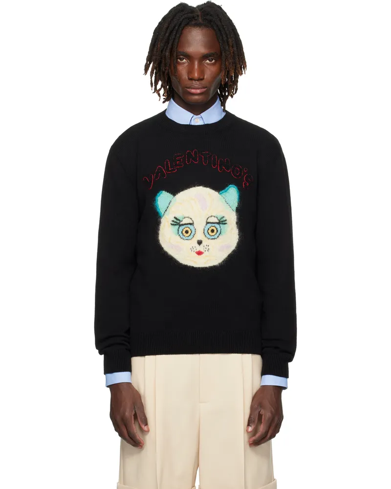 Valentino Garavani Black 'Le Chat De La Maison' Patch Sweater 0no