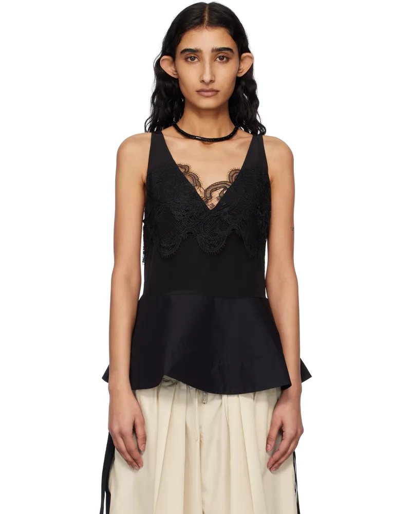 3.1 phillip lim Black Peplum Lace Tank Top Black