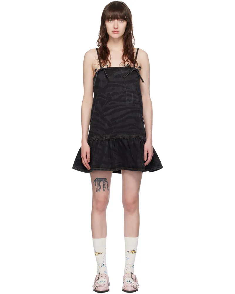 Ganni Black Bow Denim Minidress 099
