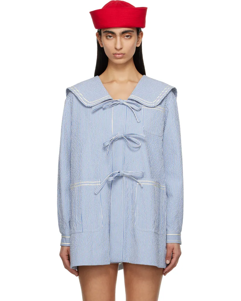 BODE Blue Club Stripe Sailor Coat Blwht