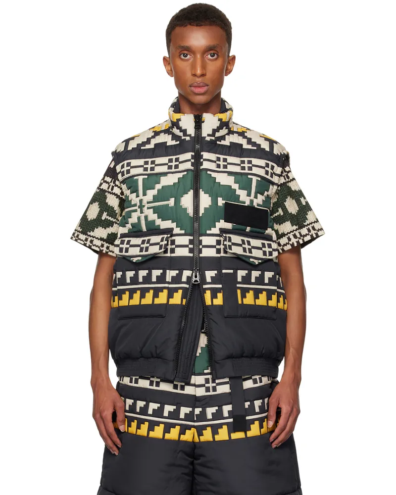 Sacai Black & Green Knit Pattern Quilted Vest 013