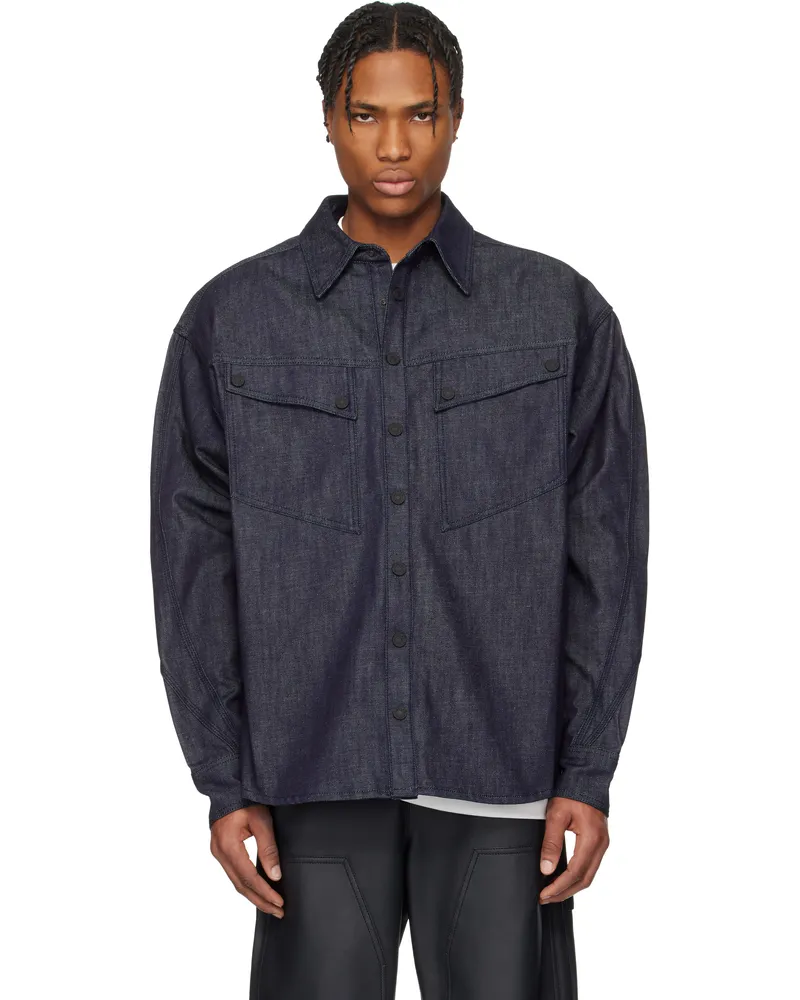 Thierry Mugler Navy Oversized Raw Denim Shirt Rd600