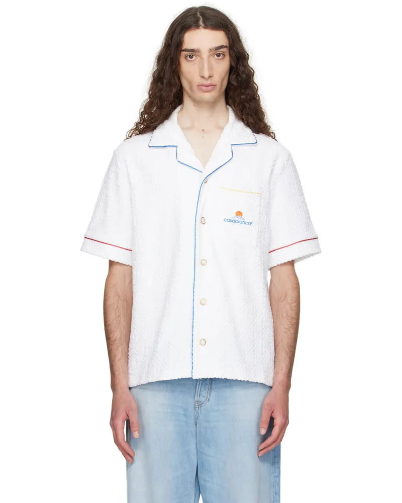 Casablanca Paris White Monogram Jacquard Towelling Short Sleeve Shirt Bright
