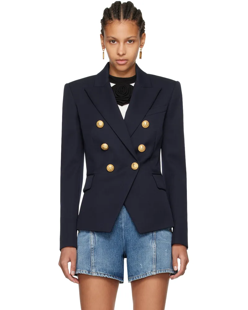 Balmain Navy Double-Breasted Blazer 6uc
