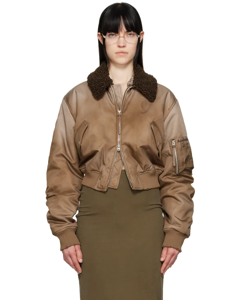 Acne Studios Beige Furry Collar Bomber Jacket Ae0