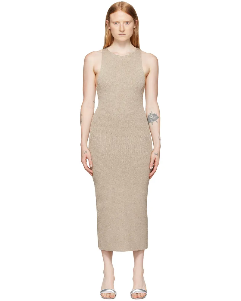 Helmut Lang Tan Ribbon Midi Dress Tan