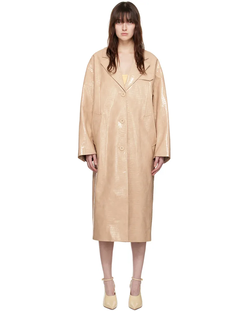STAND Beige Haylo Faux-Leather Coat Cream