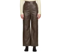 Brown Grained Faux-Leather Pants