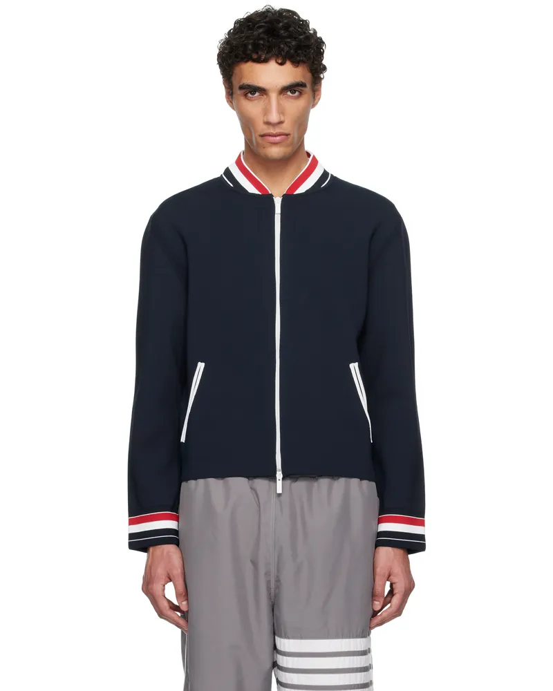 Thom Browne Navy Stretch Viscose Tennis Jacket 415