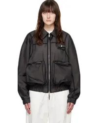 lesugiatelier Black Sheer Overlay Bomber Jacket Black