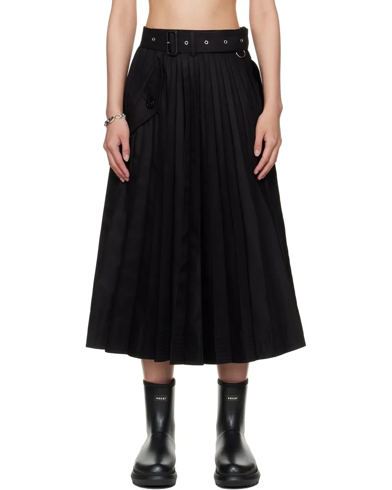 Sacai Black Cotton Gabardine Midi Skirt 001