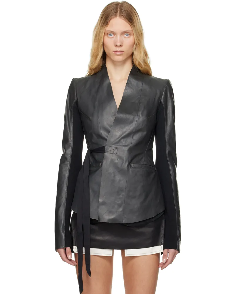 Rick Owens Black Hollywood Tamponato Calf Leather Jacket 09