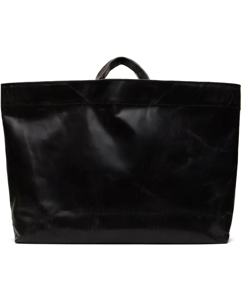 Our Legacy Black Oblong Leather Tote Worn