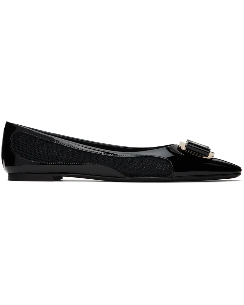 Ferragamo Black Zea Mesh Ballerina Flats 001
