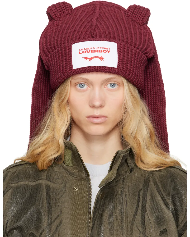 Charles Jeffrey Loverboy Burgundy Chunky Rabbit Beanie Bordeaux