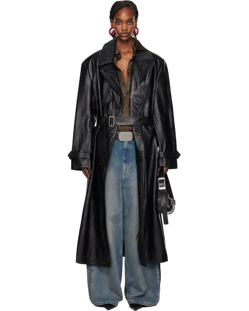 LU'U DAN Black Jiman Leather Coat Elephant