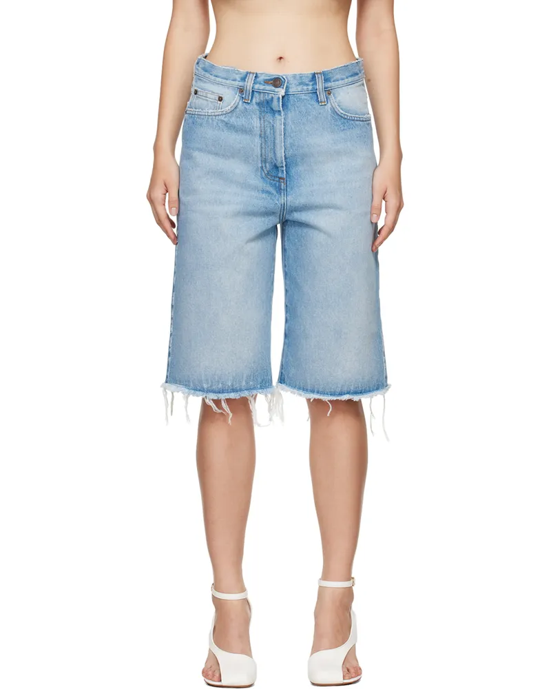 Dries van Noten Blue Frayed Edge Denim Shorts 514
