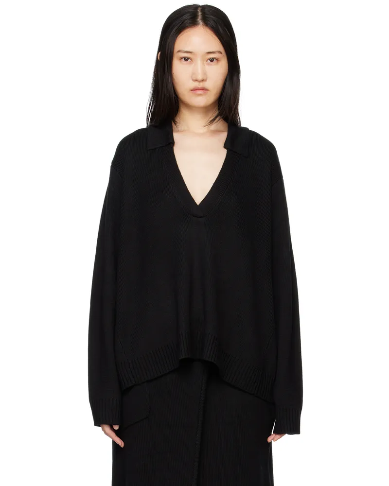 Subtle Le Nguyen Black Spread Collar Polo Black