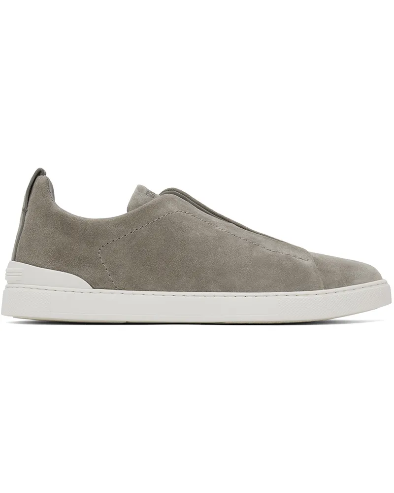 Ermenegildo Zegna Gray Suede Triple Stitch Sneakers 052