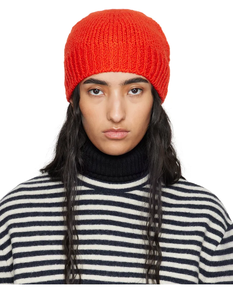 Jil Sander Red Irregular Texture Wool Beanie Poppy