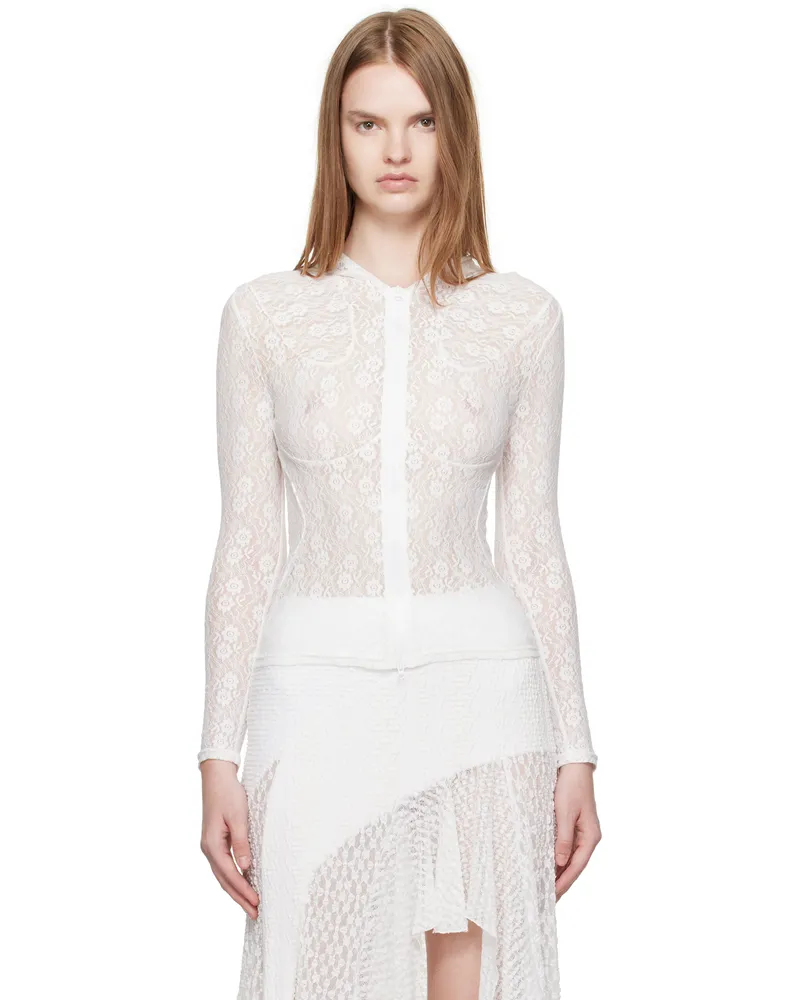 pushBUTTON White Lace Zip-Up Hoodie White