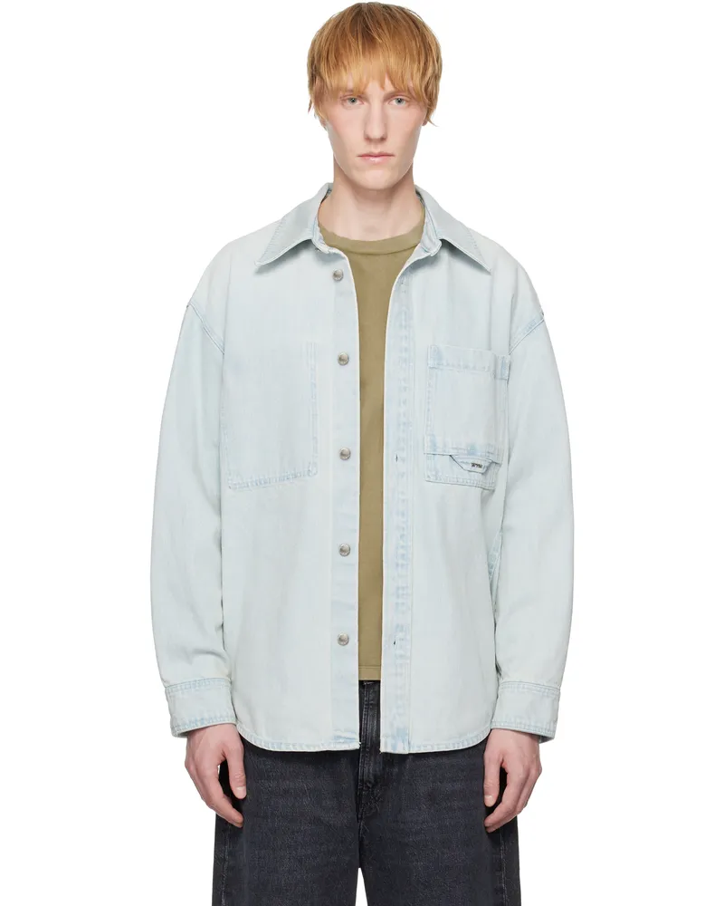 Wooyoungmi Blue Flower Back Logo Denim Shirt Blue982l