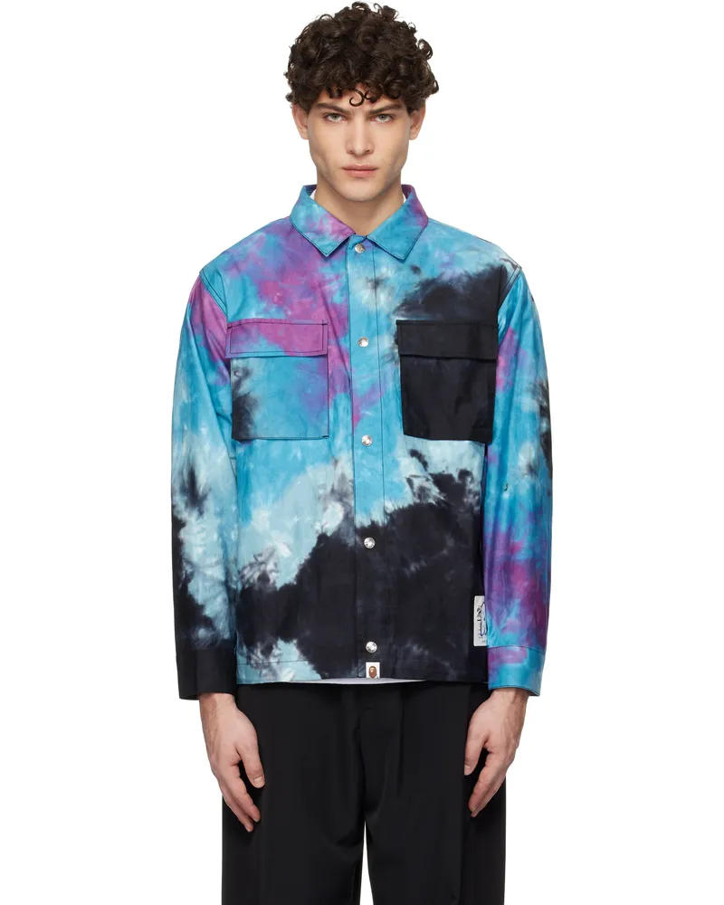 BAPE Blue & Black Tie Dye Relaxed Fit CPO Shirt Black