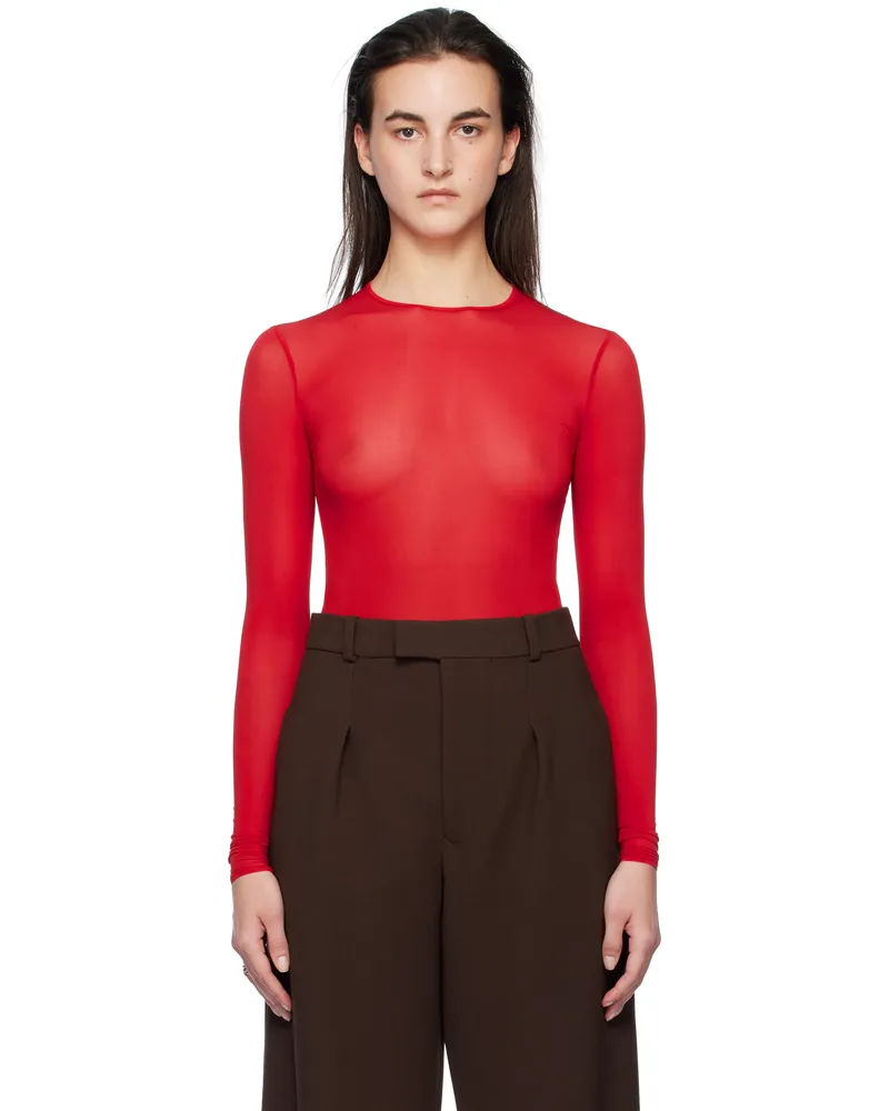 WARDROBE.NYC Red Sheer Bodysuit Red