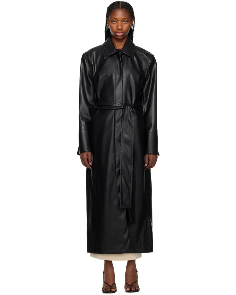 Esse Studios Black Classico Trench Faux-Leather Coat Black