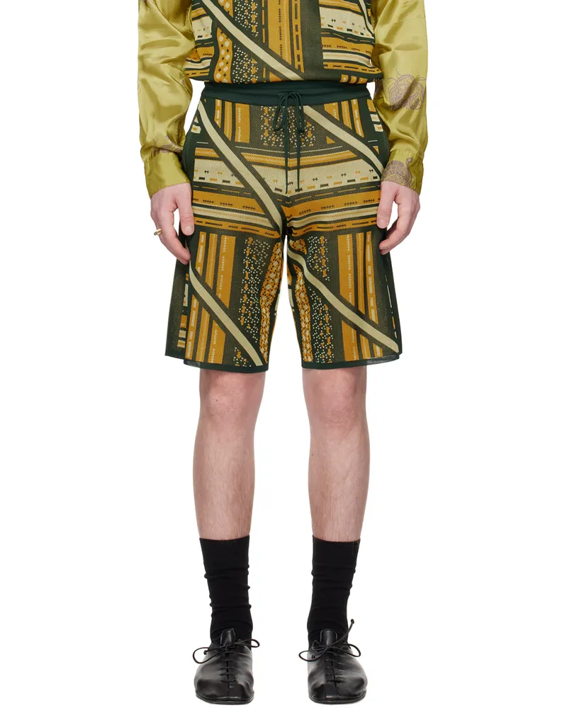 AHLUWALIA Green & Yellow Kalonji Shorts Green