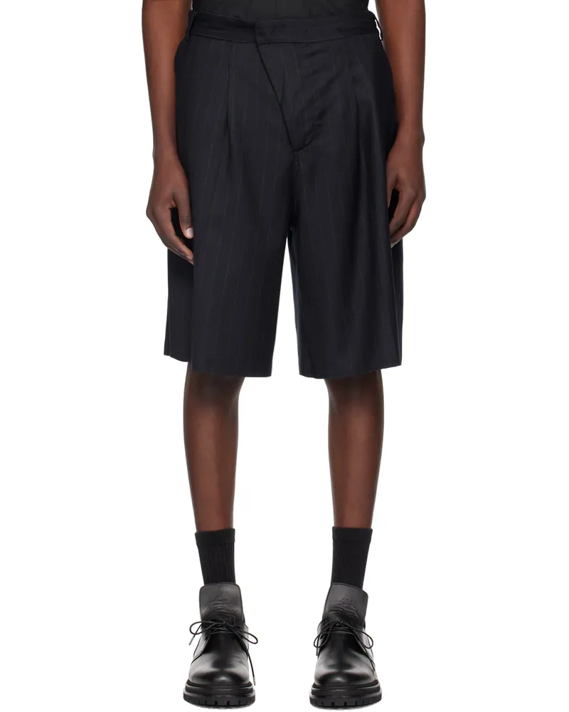 FourTwoFour on Fairfax Navy Striped Shorts Navy