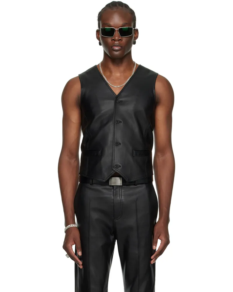 LU'U DAN SSENSE Exclusive Black Tailored Leather Vest Black