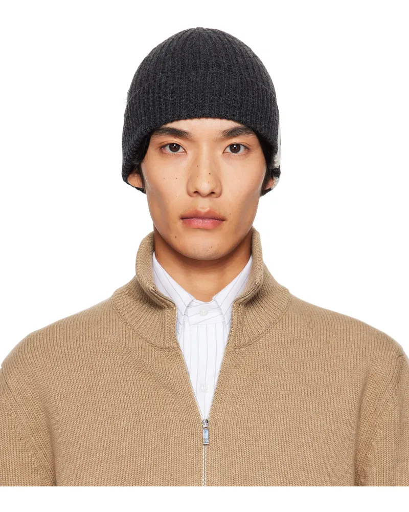 Thom Browne Gray Cashmere 4-Bar Cuff Beanie Dark