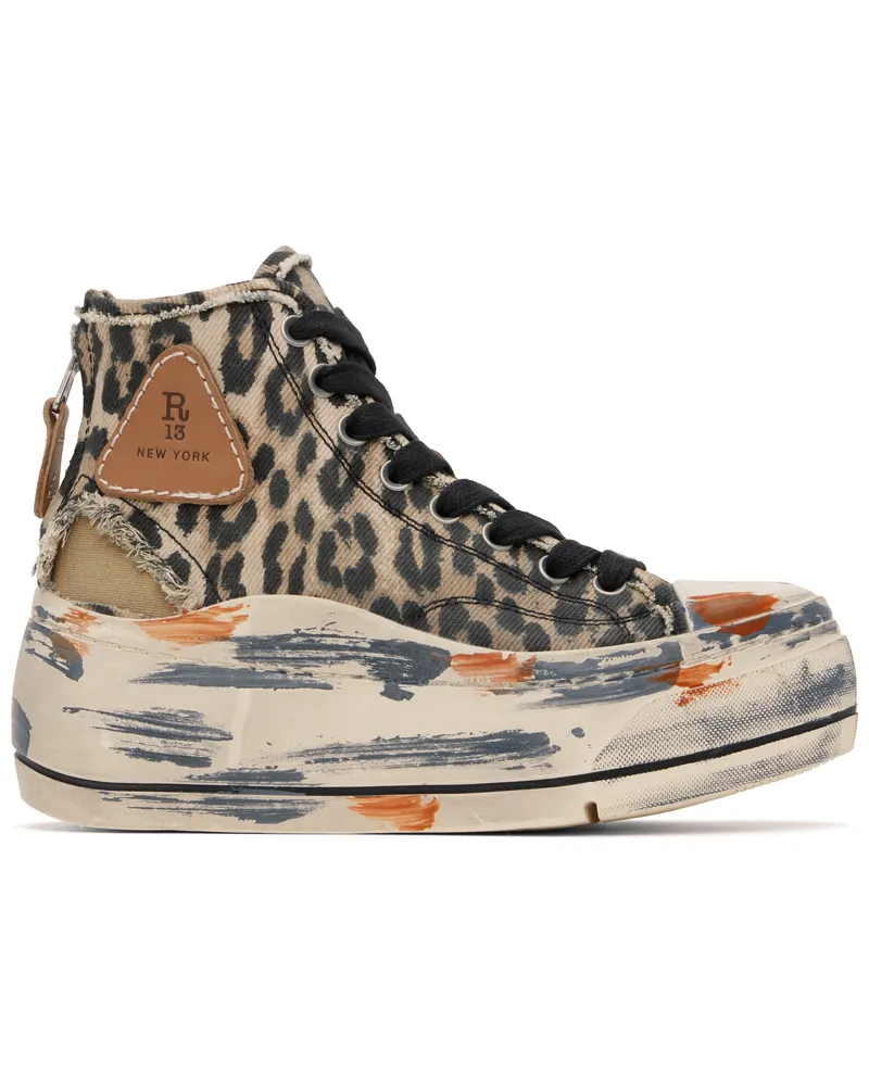 R13 Brown & Black Kurt High Top Sneakers Distressed