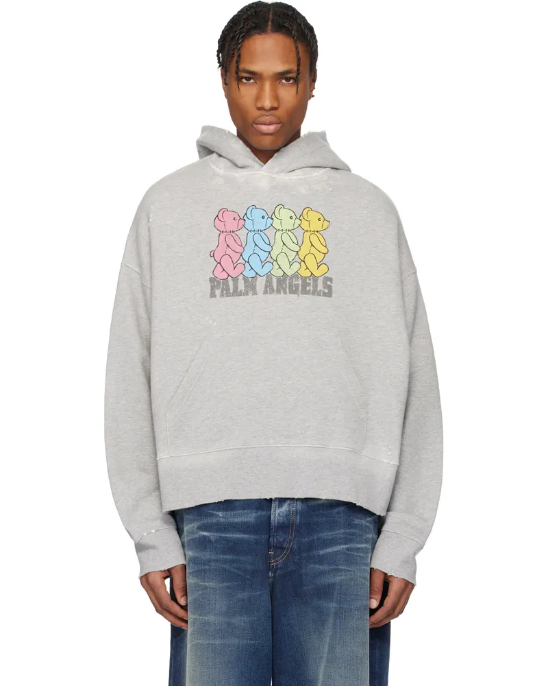 Palm Angels Gray Multicolor Bears Hoodie Grey