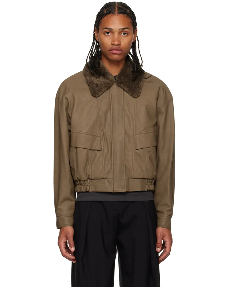 LOW CLASSIC Brown Zip Faux-Leather Jacket Brown
