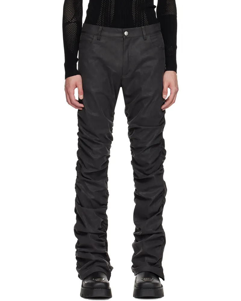MISBHV Black Ruched Faux-Leather Trousers Black