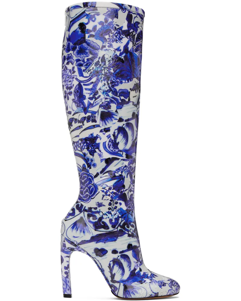 Dries van Noten White & Blue Structured Tall Boots 514