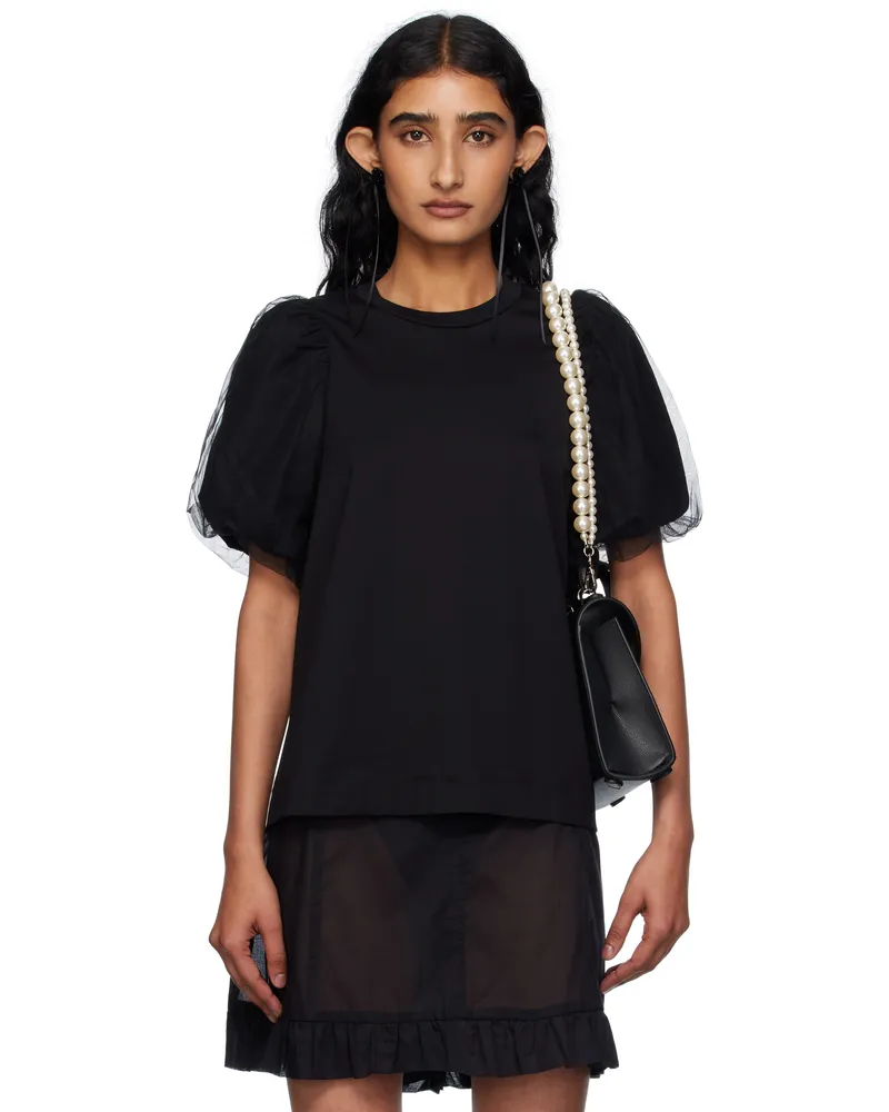 Simone Rocha Black Tulle Overlay Puff Sleeve T-shirt Black