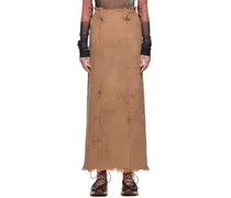 Brown Dyed Denim Maxi Skirt