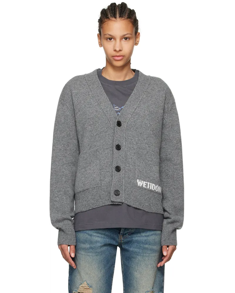 WE 11 DONE Gray Patch Pocket Cardigan Charcoal