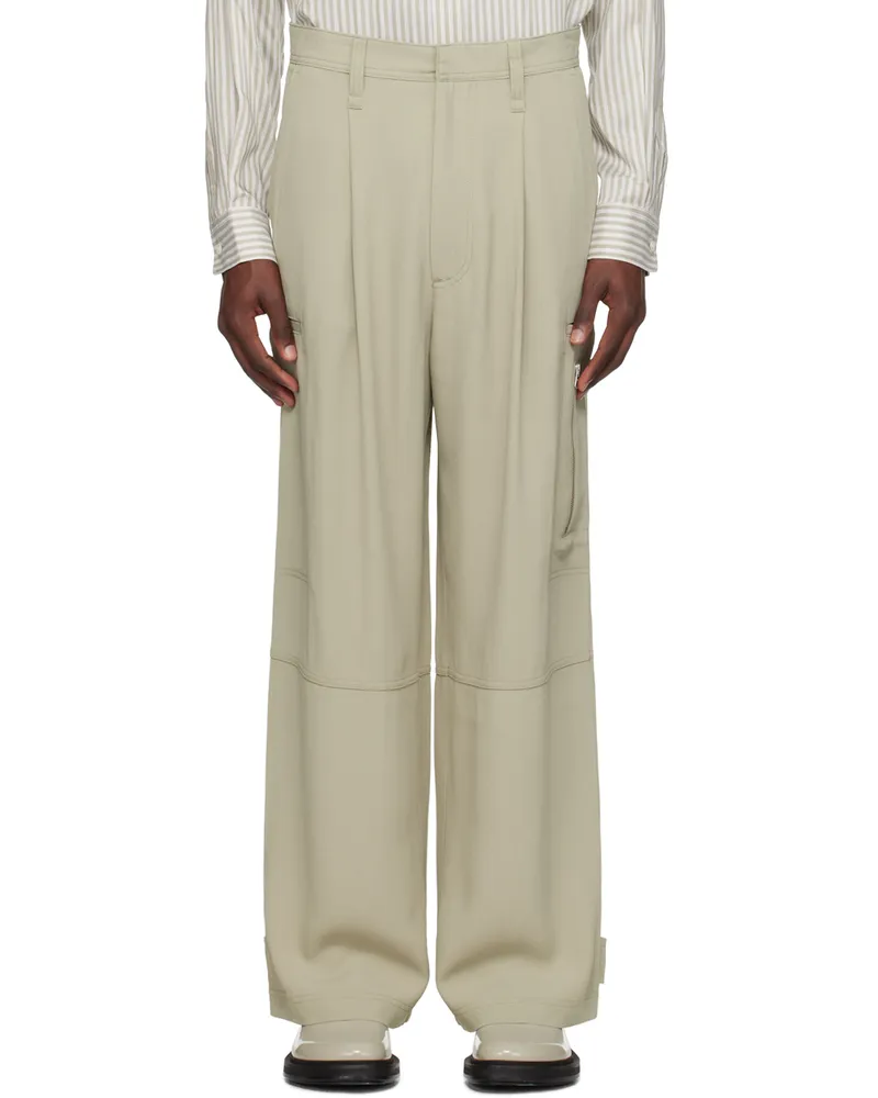 AMI Paris Green Pleated Cargo Pants Sauge