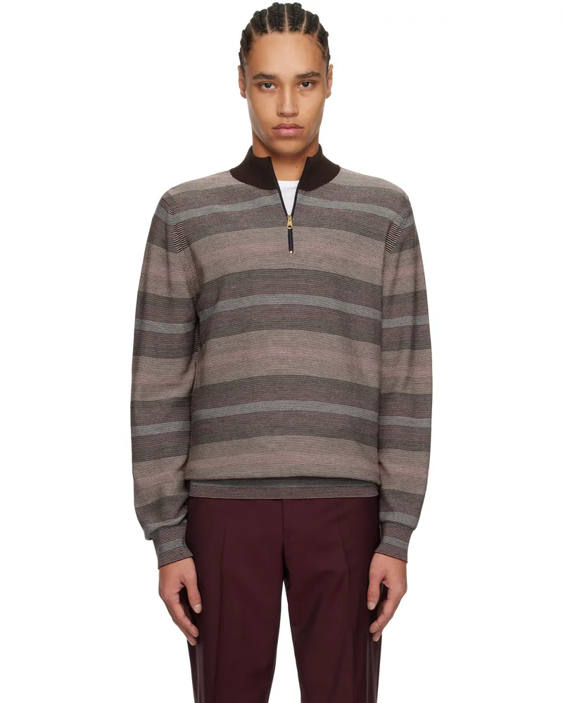 Paul Smith Brown Hazy Stripe Zip Sweater 92