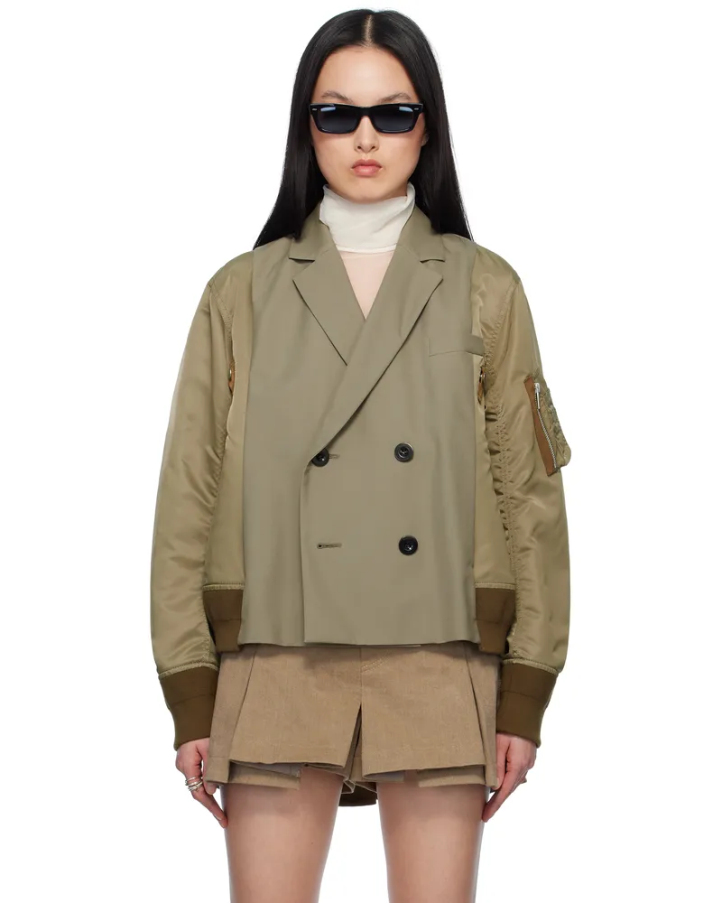 Sacai Khaki Suiting & Nylon Twill Bomber Jacket 550