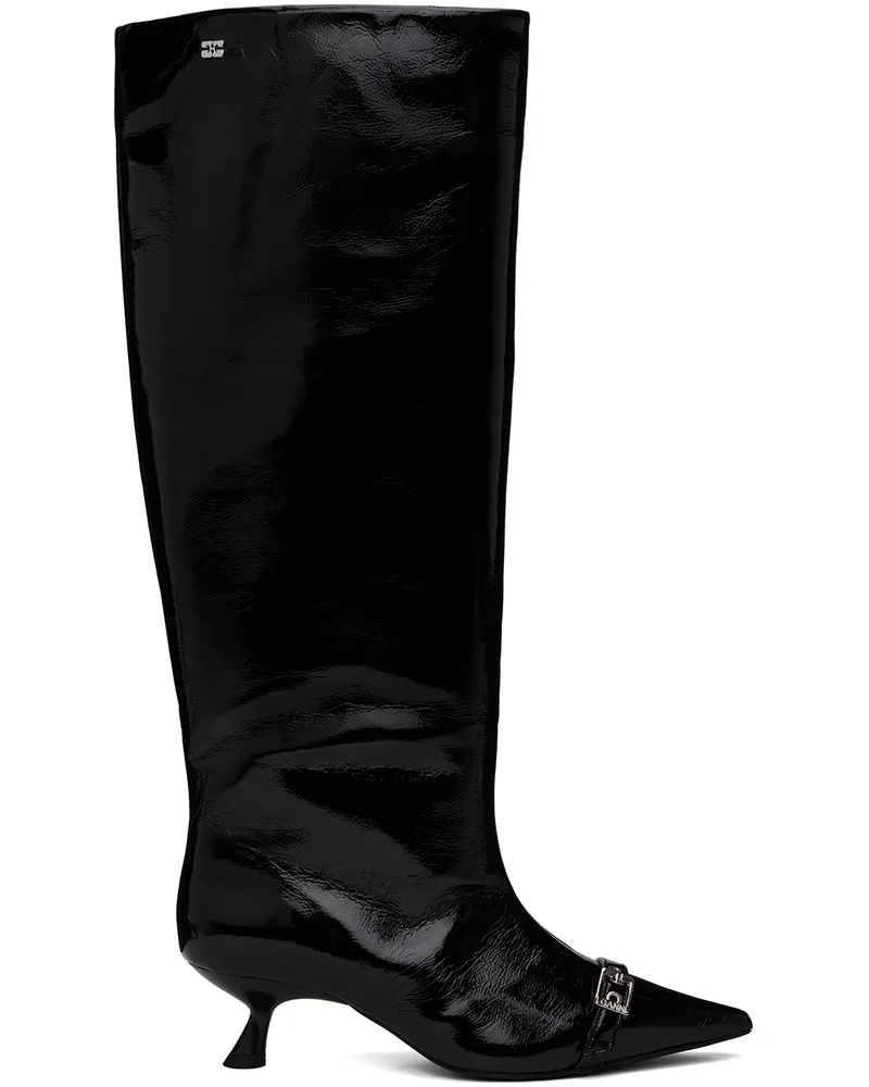 Ganni Black Eyelets Slouchy High Shaft Boots 099