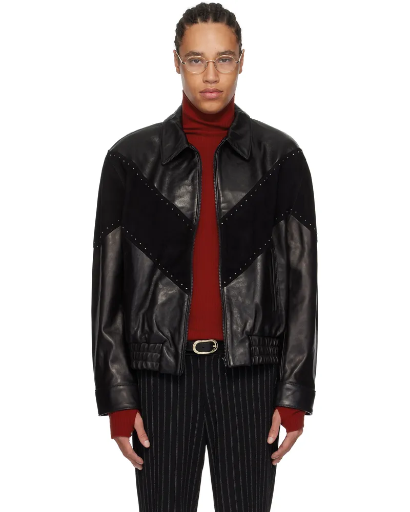 Ernest W. Baker Black Leather & Suede Bomber Jacket Black