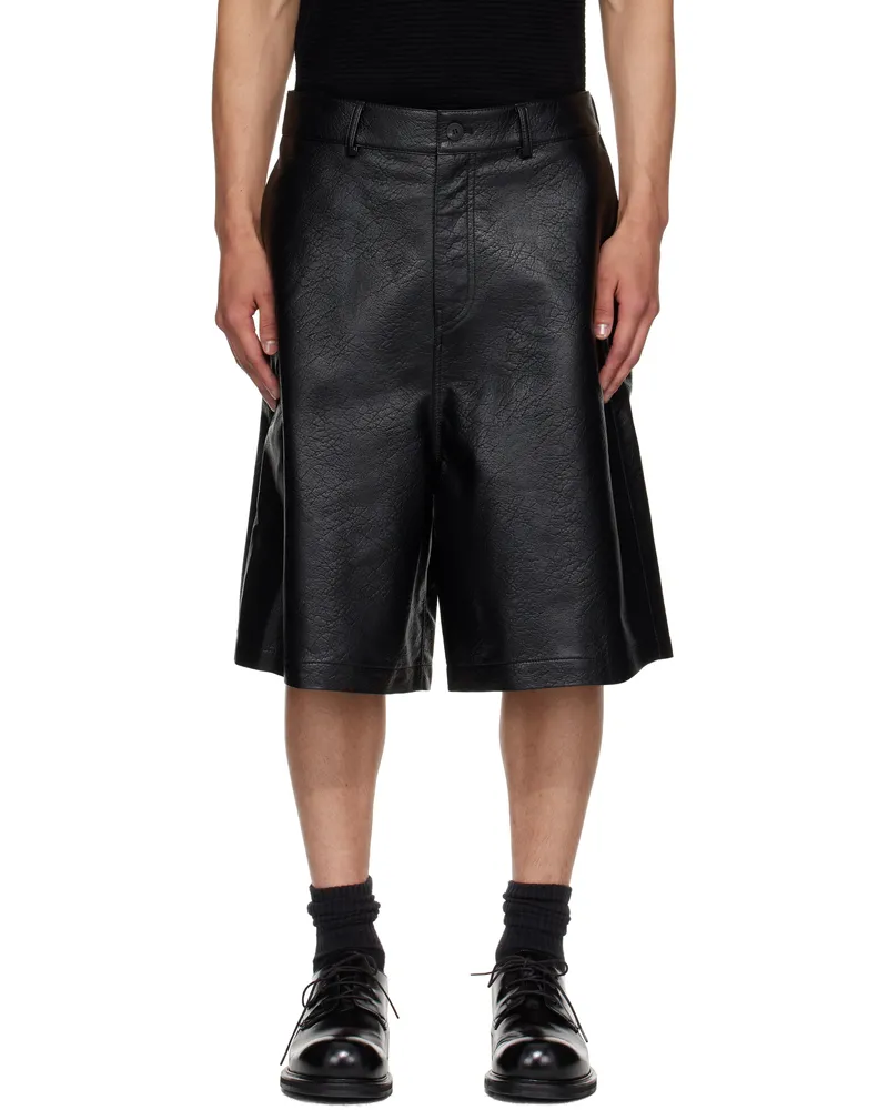 LE 17 SEPTEMBRE Black Bermuda Faux-Leather Shorts Black