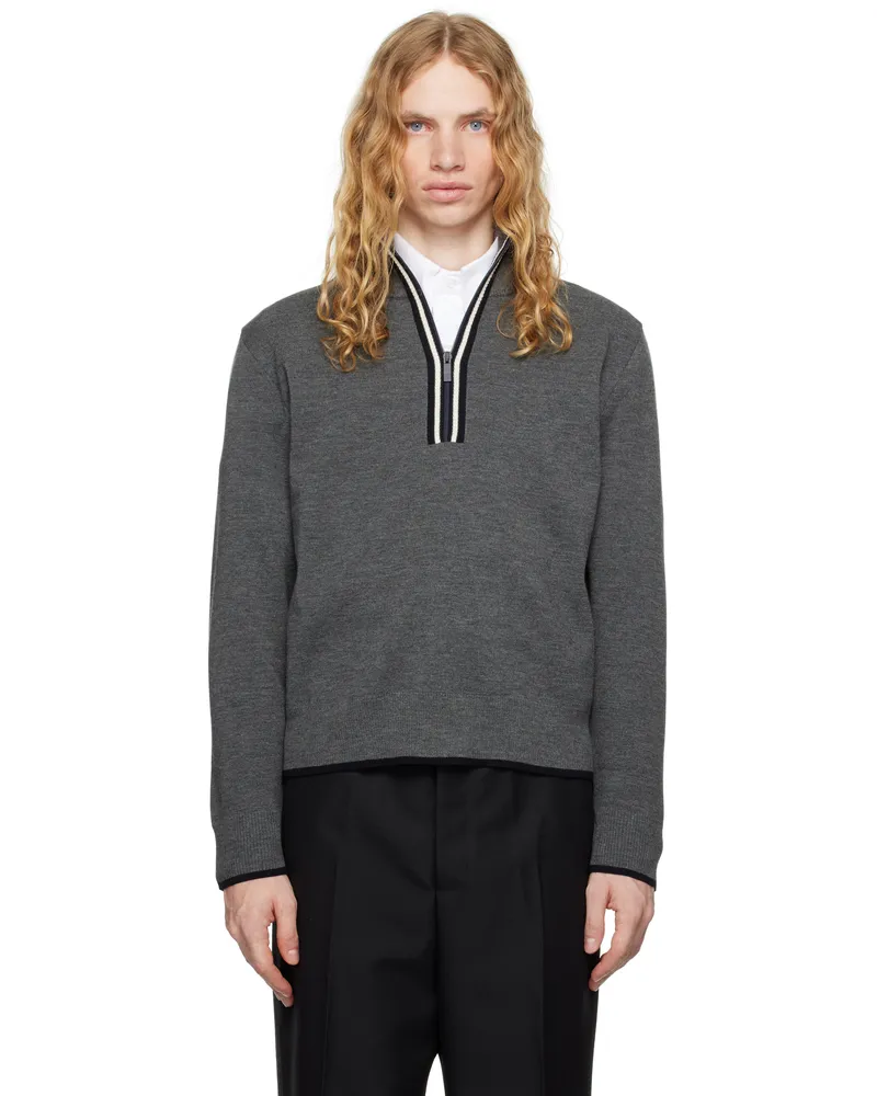 Thom Browne Gray Milano Stitch Zip Up Sweater 035