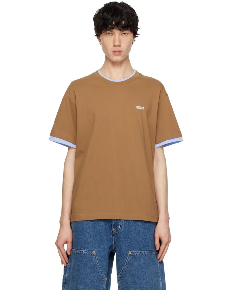AFTER PRAY Brown Crepe Layered T-shirt Brown