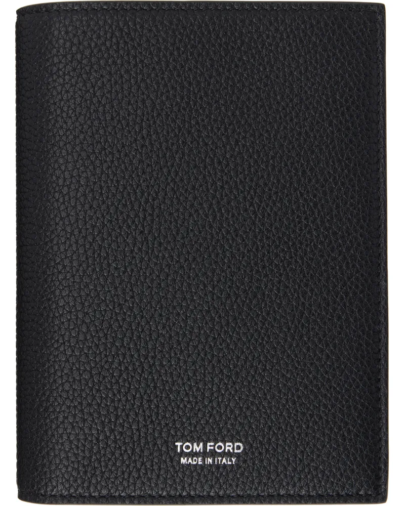 Tom Ford Black Soft Grain Leather T Line Passport Holder Black